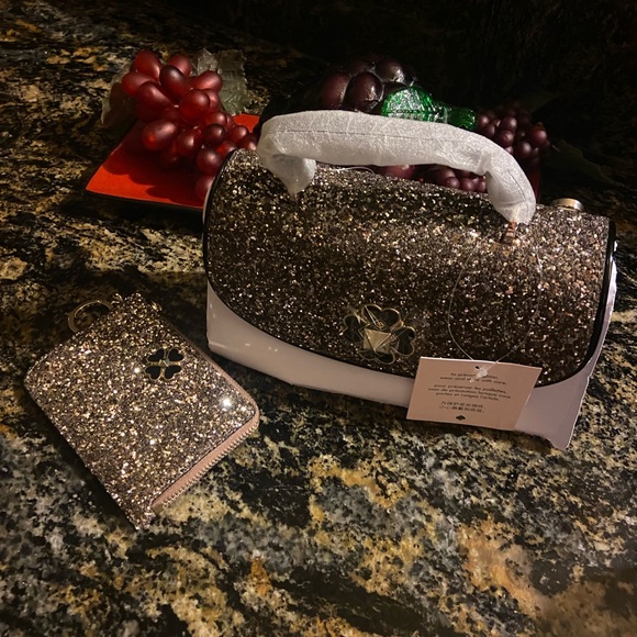 NWT Kate Spade ♠️ Rose Gold Odette Glitter Mini Top Handle Crossbody Card Holder - Picture 3 of 11